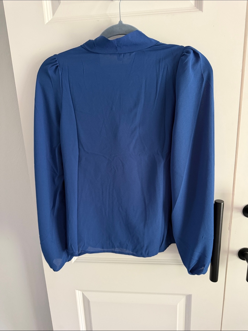 Women's Blue Tie-Neck Blouse - Picture 5 of 7
